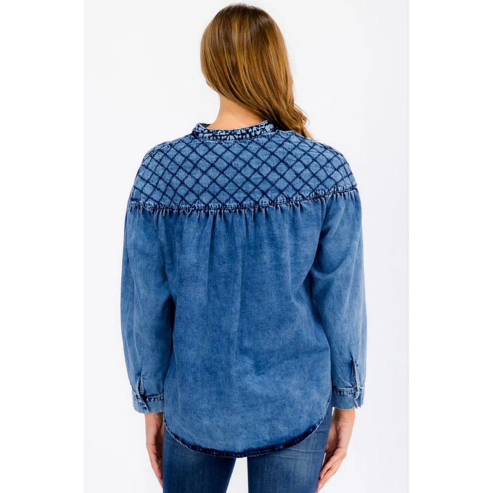 Denim Blue Embroidered Button-Down Shirt - Picture 2 of 3